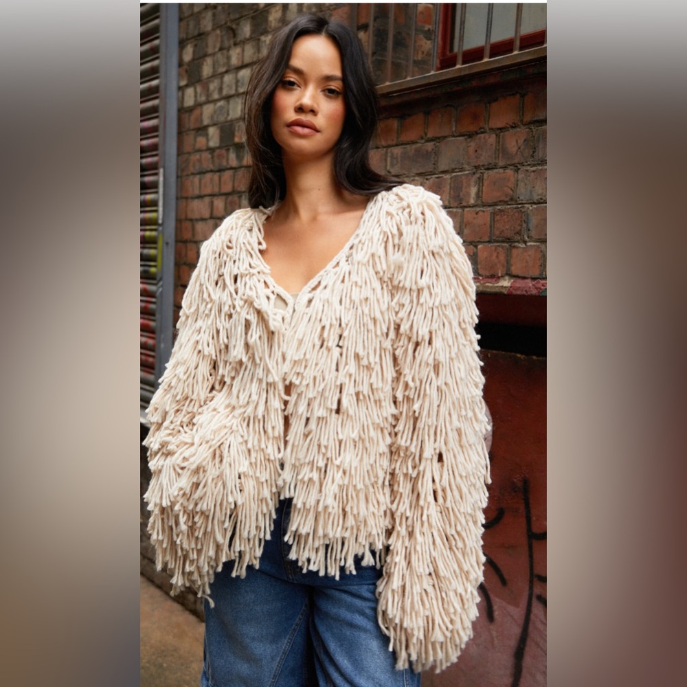 Shaggy Knit Cardigan, Size L